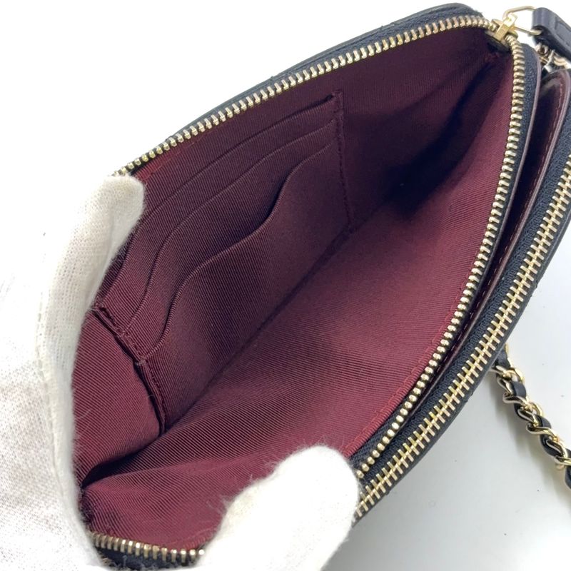 Chanel Matelasse W Zipper Chain Wallet Matelasse Serial No 22 Lambskin Black