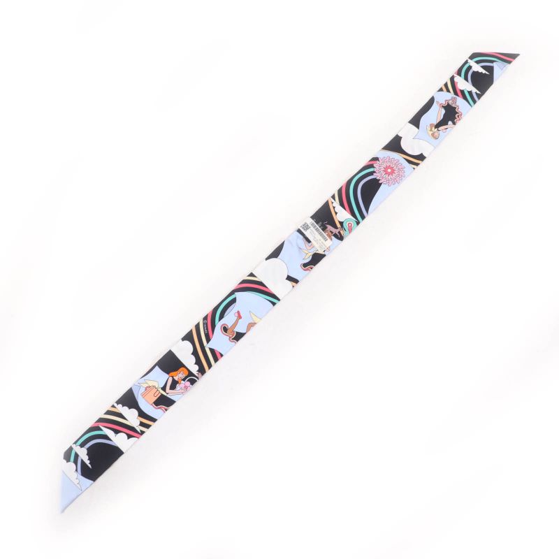 Hermes Carres Volants Flying Carré 100% Silk Noir/ciel/multicol Twilly Scarf