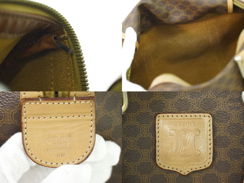 Authentic Celine Macadam Mini Boston Bag Handbag PVC Brown Macadam Bag Pre-owned