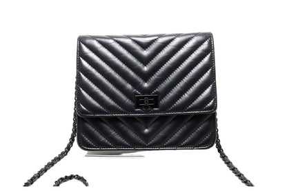 Chanel Chez Blanc 2.55 Gunmetal Leather Chain Wallet