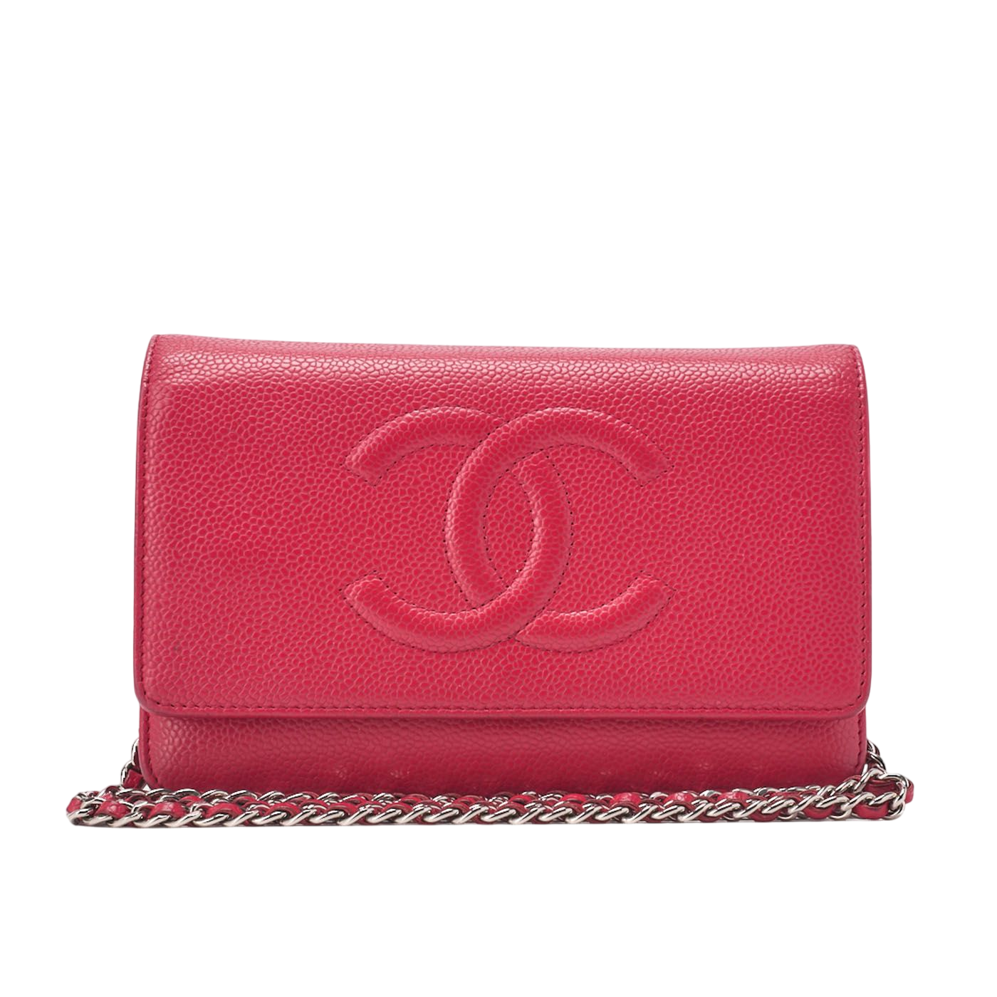 Chanel Shoulder Bag Chain Wallet Caviar Skin Rose Pink Silver Hardware Push