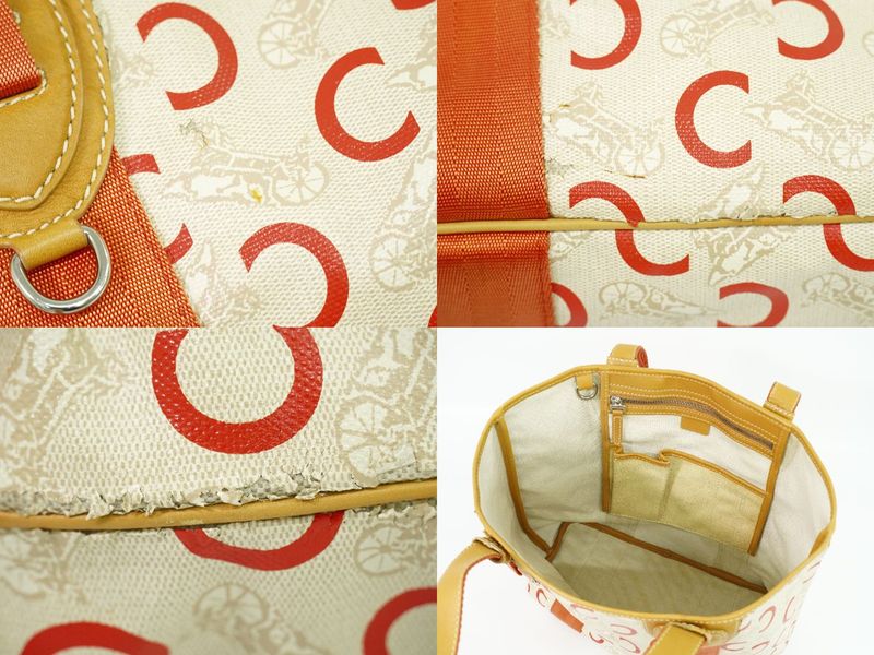 Authentic Celine C Sulky Tote Handbag PVC Beige Orange Sulky Bag Pre-owned