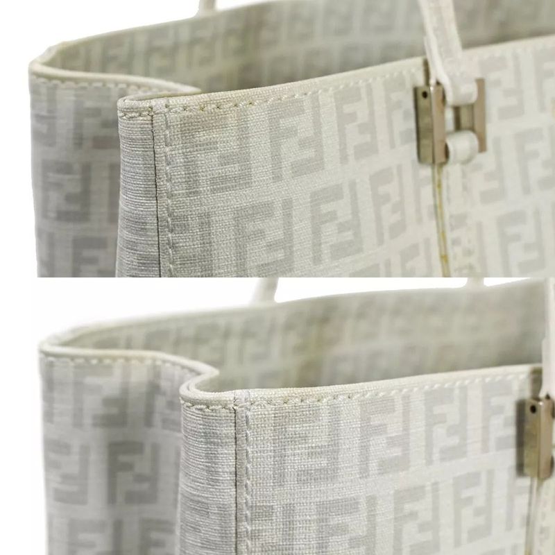 Fendi Bag Tote Handbag Zucchino Pattern White Gray 73ga948