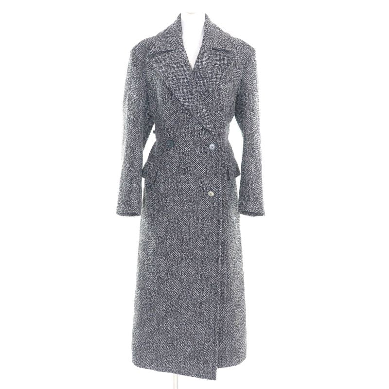 Celine 2 8W82 253C Phoebe Period Double Breasted Tweed Long Coat Greyish 34