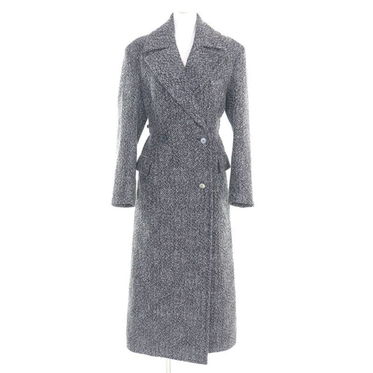 Celine 2 8W82 253C Phoebe Period Double Breasted Tweed Long Coat Greyish 34