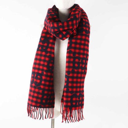 Gucci 644365 Wool Jumbo GG Checked Jacquard Scarf With Fringe Red Black 240 X