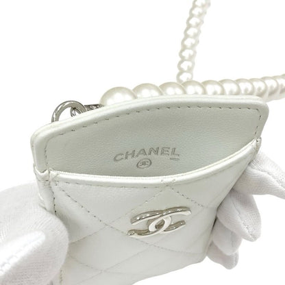 Chanel Card Case Card Holder Pass Case White Silver Coco Mark Charm Matelasse