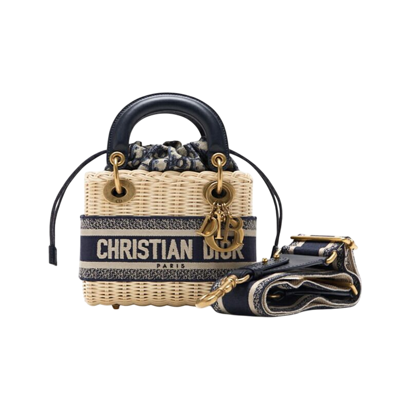 DIOR Trotter Dcharm 2WAY Mini Handbag Canvas X Fuji Material X Leather Navy