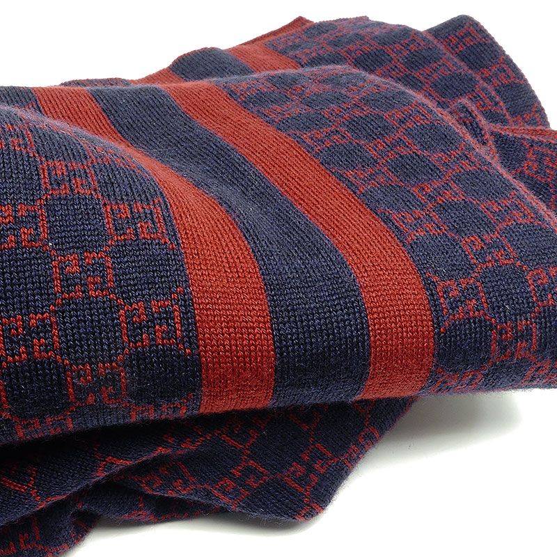 Gucci 438253 3g206 6268 Scarf GG Pattern Red X Navy Unisex *outlet