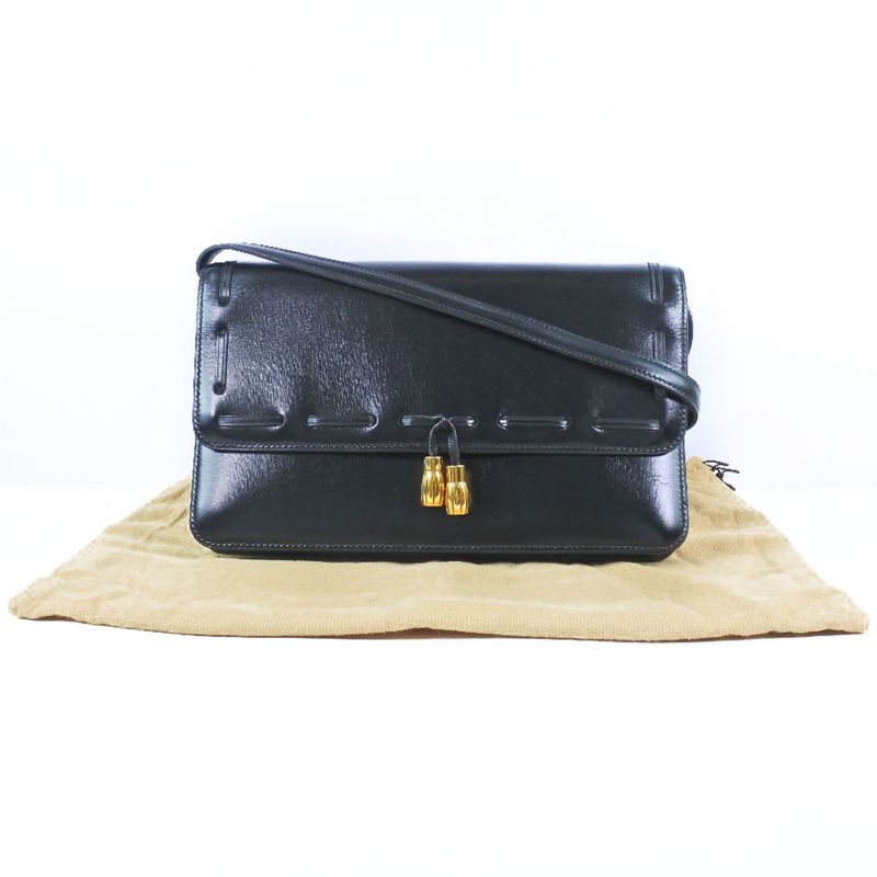 Hermes 2WAY Clutch Tassel Calf Black 0O Ladies Shoulder Bag