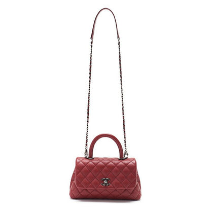 Chanel Matelasse Coco Handle 2WAY Handbag Caviar Skin Red With Silver Hardware