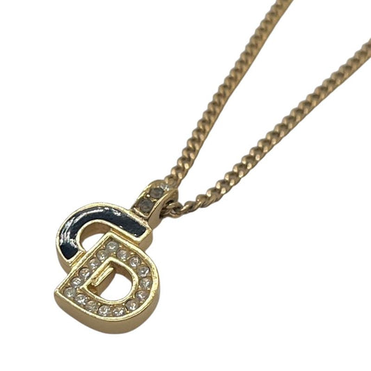 Christian DIOR Necklace Plated Metal Plated Metal Rhinestone CD Logo Gold