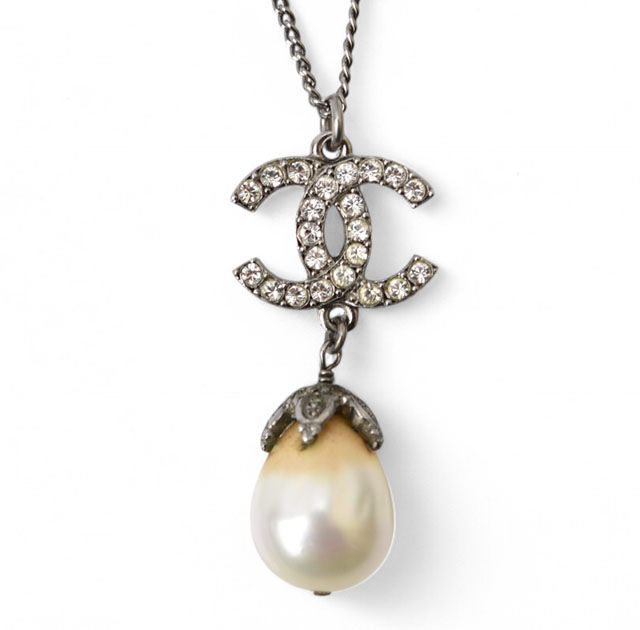 Chanel Necklace Pendant Chanel Coco Mark Double-sided Rhinestone Pearl Motif