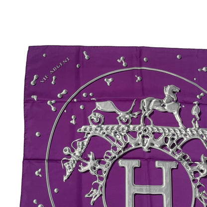 Hermes Carre 90 VIF Argent Silver Drop Orange Silk Scarf With Purple Box