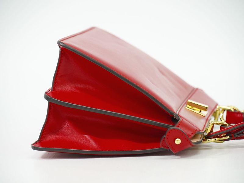 Authentic Fendi Peekaboo Icyou East West 2WAY Shoulder Bag Handbag Leather Red