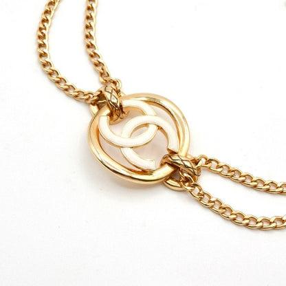 Chanel Necklace Pendant Choker Gold White Here Mark Circle