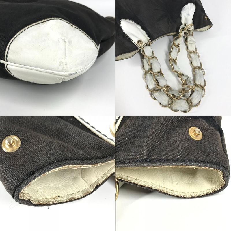 Chanel Shoulder Bag CC Coco Mark Bicolor Leather / Canvas Black