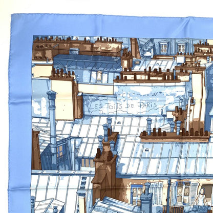 Grade Hermes Carre 90 Silk Scarf LES Toits DE Paris Roof Blue With Box