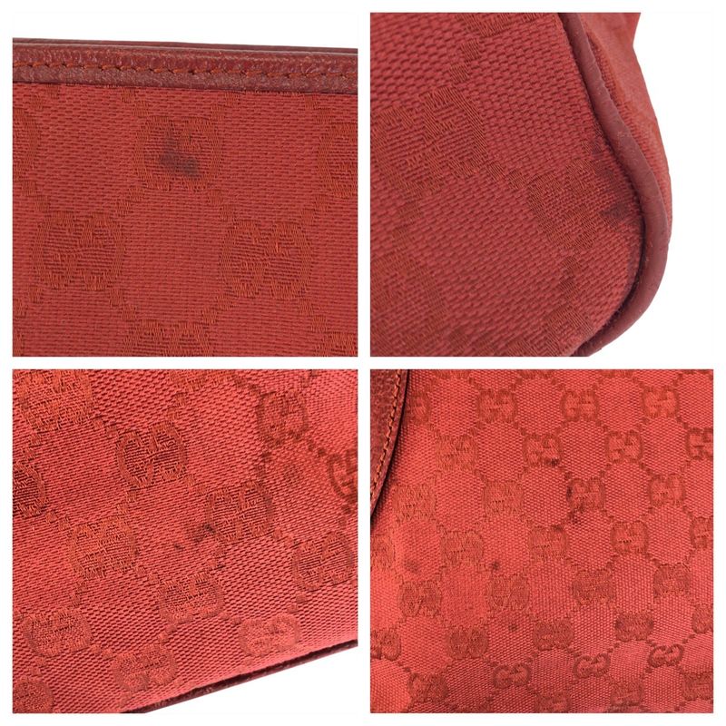 Gucci Red GG Canvas/leather 113011 Tote Shoulder Bag Women 5048565