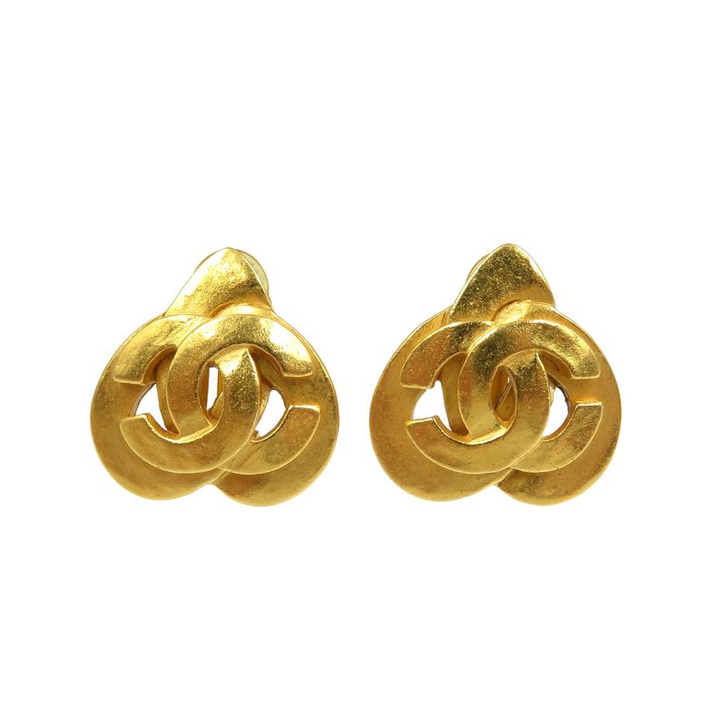 Chanel Coco Mark Vintage Metal Gold Earrings 0208 Chanel
