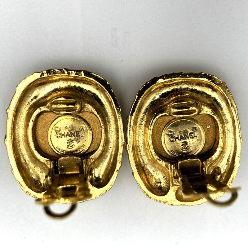 Chanel Large Earring Matelasse Clear Stone Gold Accessories Women's Fashion