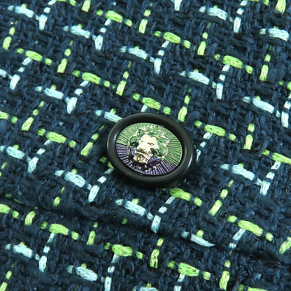 CHANEL P55951v38257 Lion Coco Button Cotton Tweed Skirt Navy Green Color 36