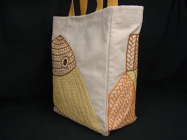 Hermes Poisson Natte Toile Ashe Tote Bag Shoulder Bag Beige Bi5260