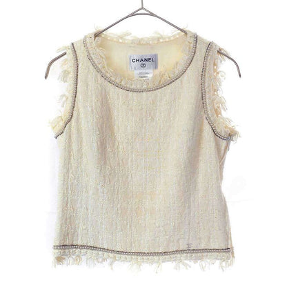 Chanel 2005c Ginza Store Only Faux Pearl Sleeveless Tweed Top P25200v15453