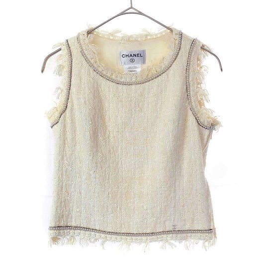 Chanel 2005c Ginza Store Only Faux Pearl Sleeveless Tweed Top P25200v15453