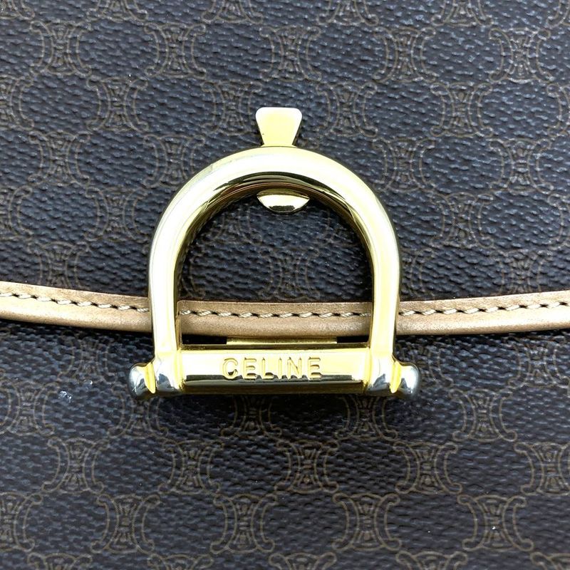 Celine M12 Handbag Brown Pvc/leather Macadam Lock Hardware Ladies Fashion