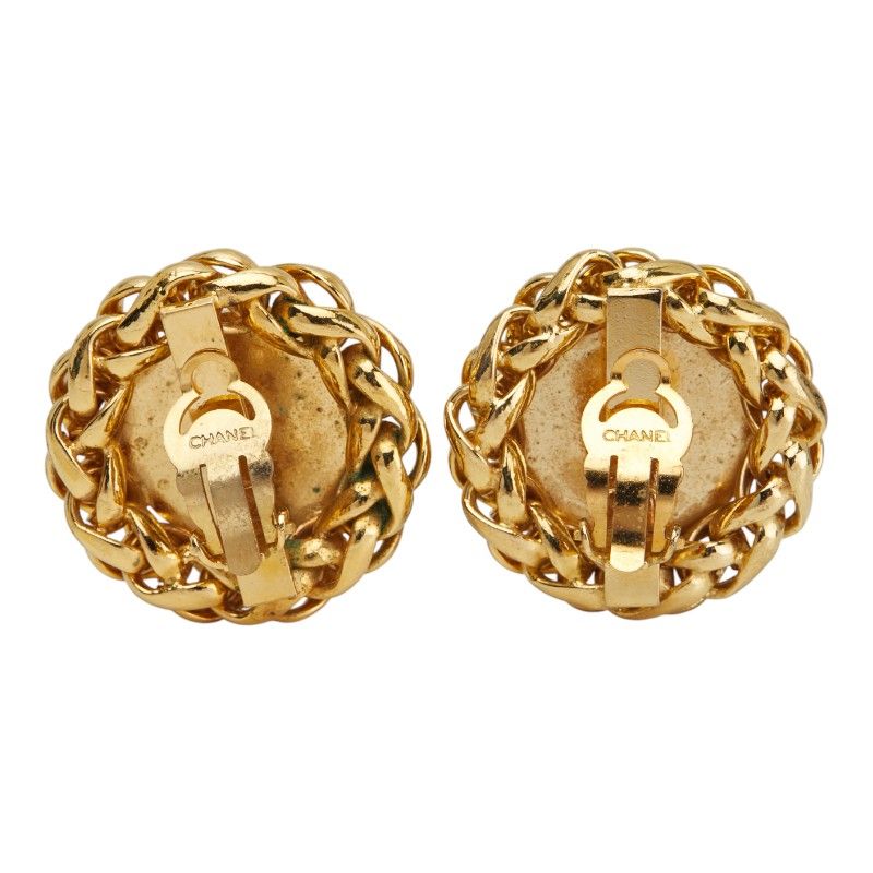 Chanel Coco Mark Round Barley Ear Of Rice Motif Gold Plated Ladies Chanel