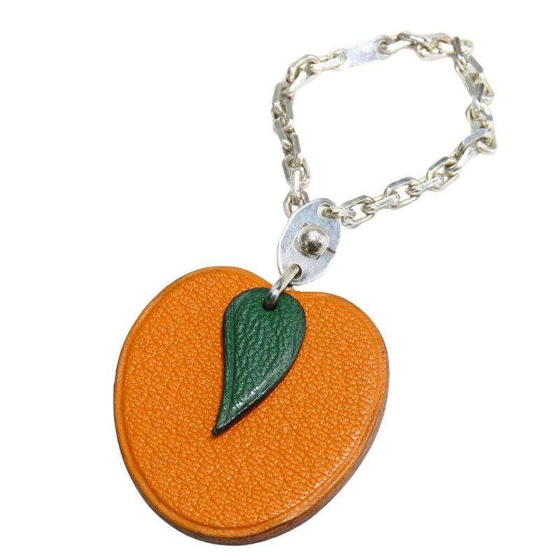 Hermes Bag Charm Leather Silver 925 Orange Silver Hardware Accessories Small