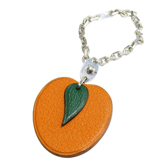 Hermes Bag Charm Leather Silver 925 Orange Silver Hardware Accessories Small