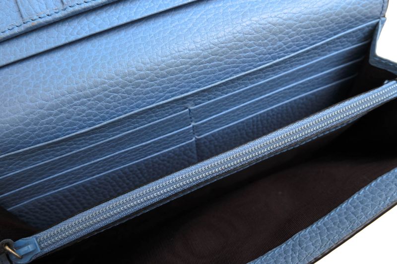 Gucci Long Wallet Ladies Women Leather Genuine Light Blue Light Blue 449279