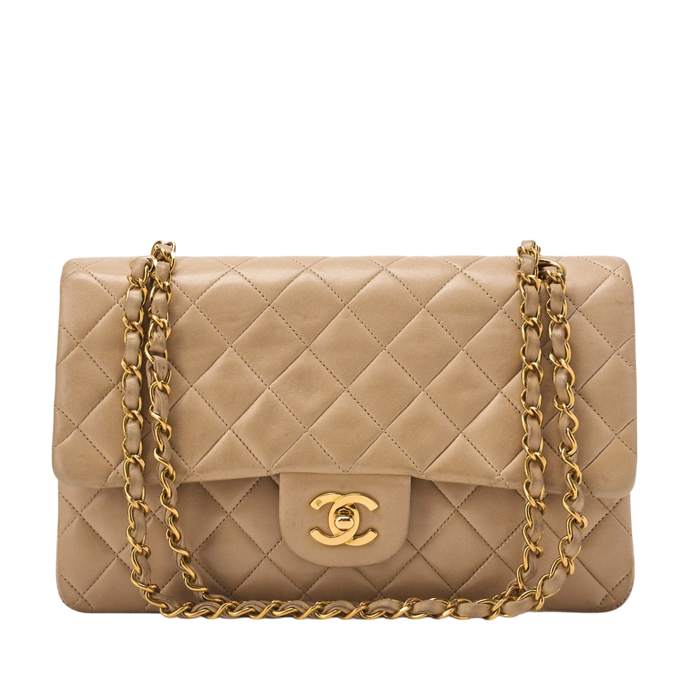 Chanel Chain Shoulder Bag Matelasse 25cm (984in) Double Flap Lambskin Beige