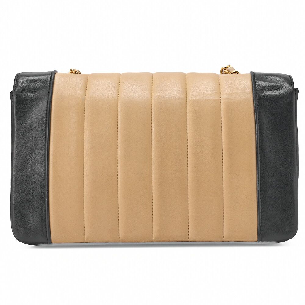 Chanel Shoulder Bag Mademoiselle Lambskin Beige And Black Gold Hardware Full