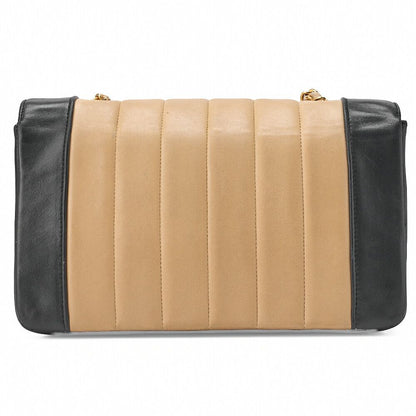 Chanel Shoulder Bag Mademoiselle Lambskin Beige And Black Gold Hardware Full