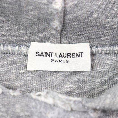  Saint Laurent 2022 704159 Cotton Back Print Damaged Pullover Hoodie Grey M