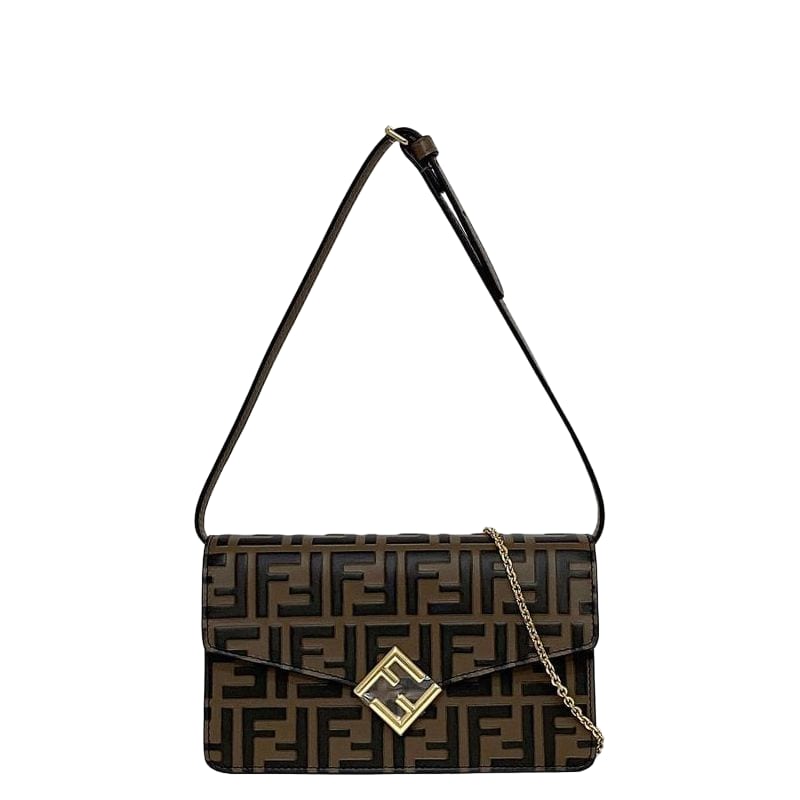 Fendi 2way Chain Shoulder Bag Brown FF Diamond