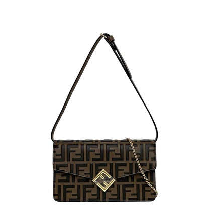 Fendi 2way Chain Shoulder Bag Brown FF Diamond