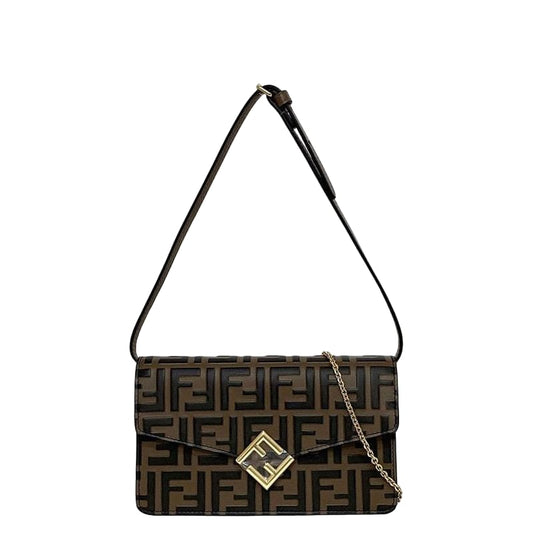 Fendi 2way Chain Shoulder Bag Brown FF Diamond