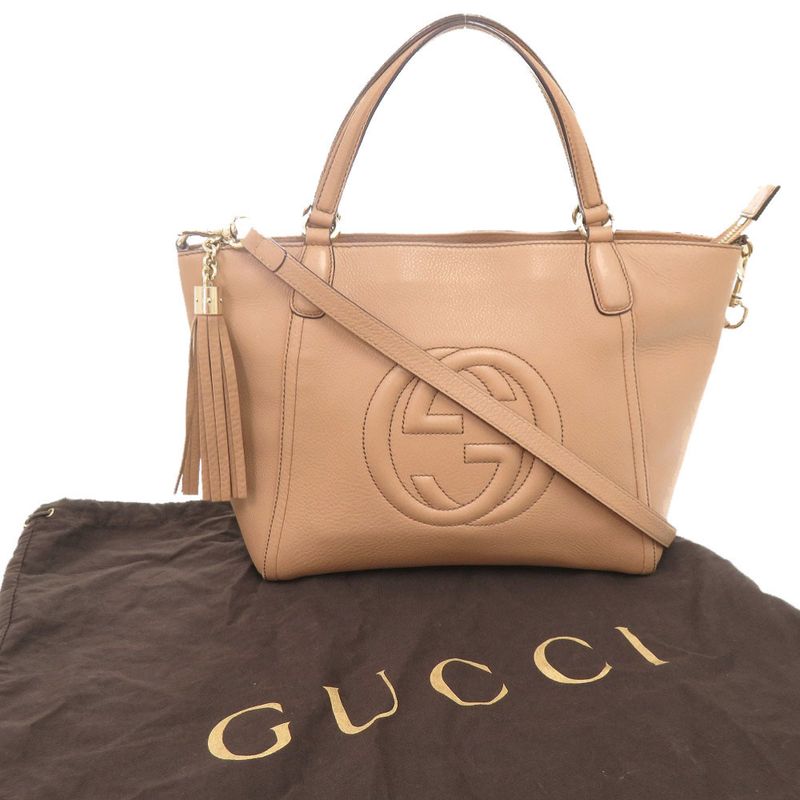 Gucci Soho 369176 Leather Pink Beige 2WAY Handbag Shoulder Bag 0082 Gucci