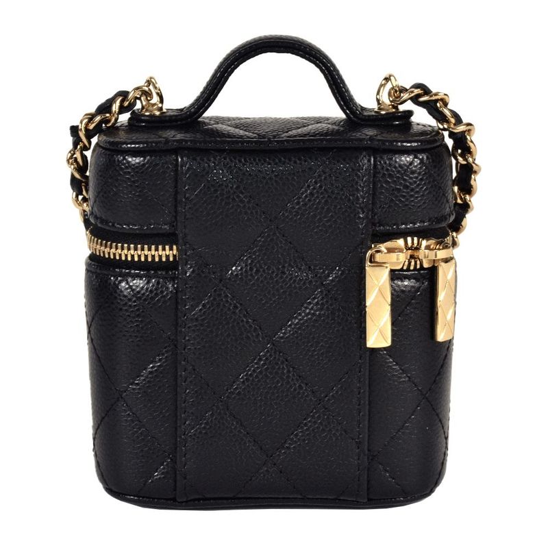 Chanel Matelasse Mini Vanity Shoulder Bag Caviar Skin Black Gold Hardware Coco