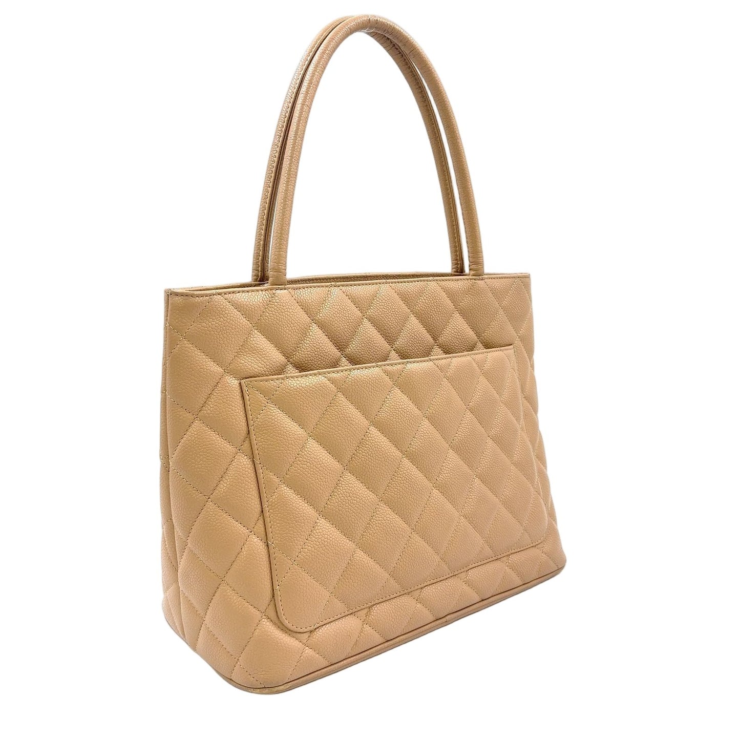Chanel Quilted Reprint Caviar Leather Beige Tote Gold — view 2