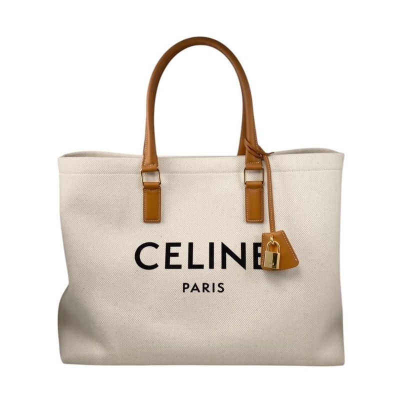 Celine Tote Bag Horizontal Cabas 190062 Canvas Leather Logo Brown Beige Celine