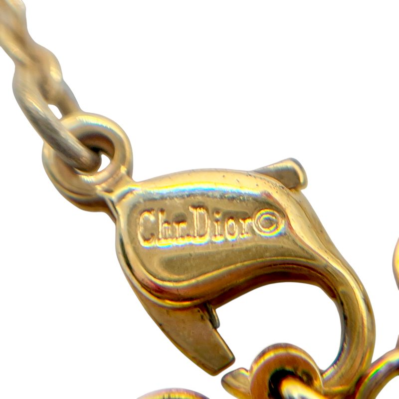 Christian DIOR Necklace Vintage Heart Rhinestone Gold