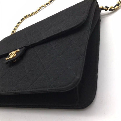 Chanel CC Logo Cotton Jersey Quilted Chain Shoulder Bag Black