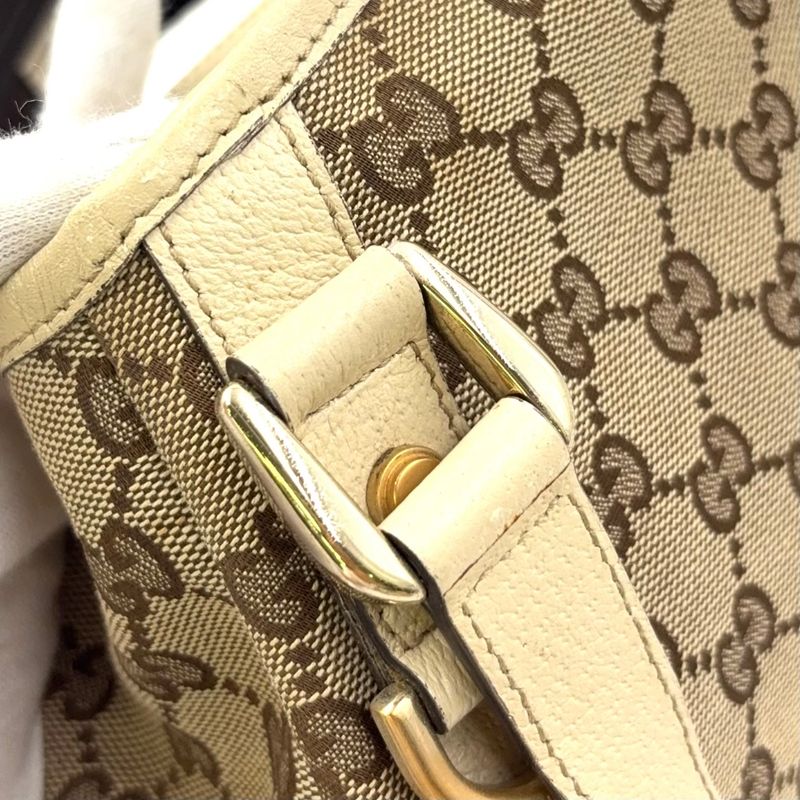 Gucci Abby GG Canvas Tote Bag Leather X Canvas Brown Shoulder Bag Gold 130736