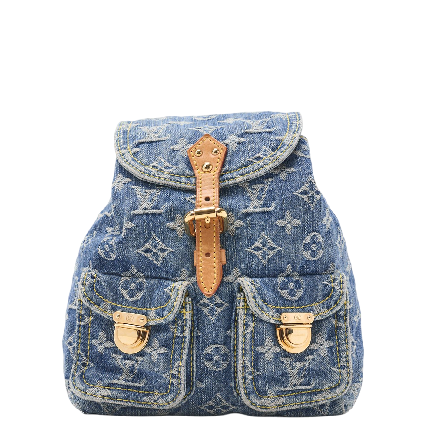 Louis Vuitton Monogram Denim Sac Ado PM M95057 Backpack Blue (gold Hardware)