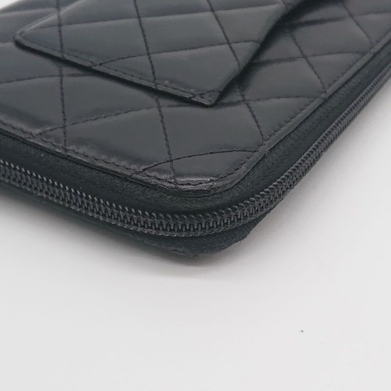 Chanel Long Wallet Organizer Cambon Line Round Zip Zipper With Seal Black/black